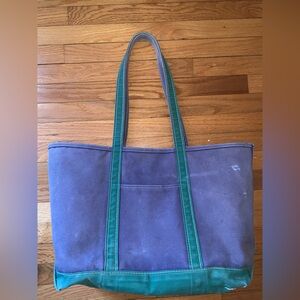 L.L.Bean Boat and Tote Deluxe Tote 80's Vintage Green Navy Canvas USA XL bag